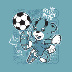 cute cat doll playing football. Vector cartoon illustration © Junior 319