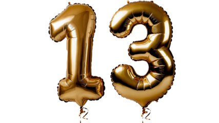 Golden foil number thirteen Balloon 3d model for Celebrations or invitations