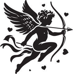 Cupid silhouette. Love and valentine's day symbol. Cupid shooting arrow.