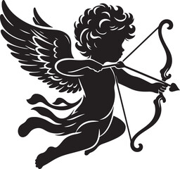 Cupid silhouette. Love and valentine's day symbol. Cupid shooting arrow.