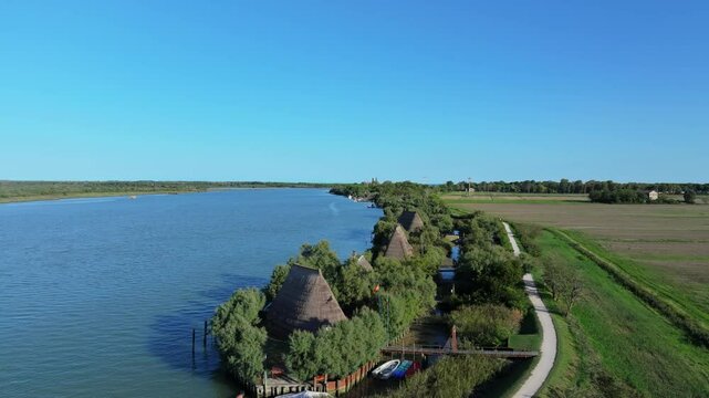 historical rural fishing village made from reeds near Caorle Italy on the Nicesolo canal in Northern metropolitan Venice