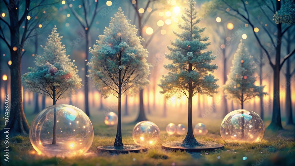 Aufkleber ethereal bokeh effect of a set of trees in a dreamy forest landscape capturing the essence of nature