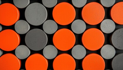 A vibrant pattern of orange and gray circles arranged in a visually appealing, geometric layout.