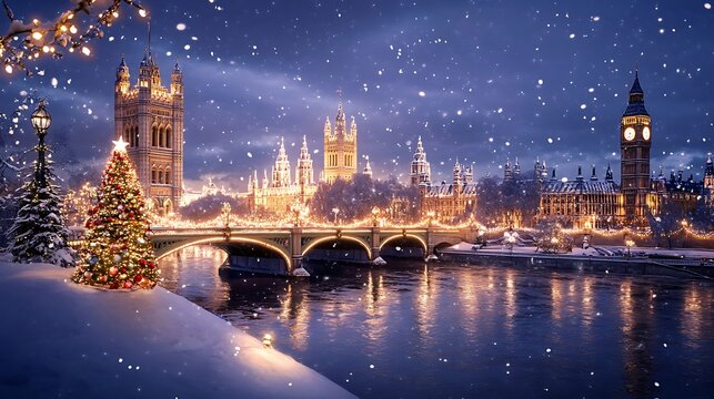 ★リリパットレーン367☆BIG BEN in Winter Big Ben Tower and Westminster Palace with Falling Snow, London