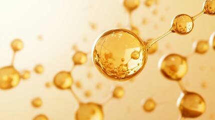 Golden molecule or atom isolated on a soft background Concept background for skincare cosmetics 3D rendering