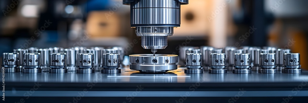 Poster close up view of various industrial metalworking machinery,tools and equipment in a professional eng