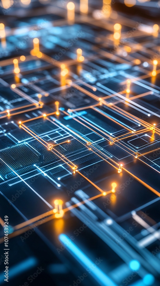Poster A digital illustration of interconnected lines and dots forming a network structure symbolizing global connectivity and the internet with side empty space for text Stockphoto style