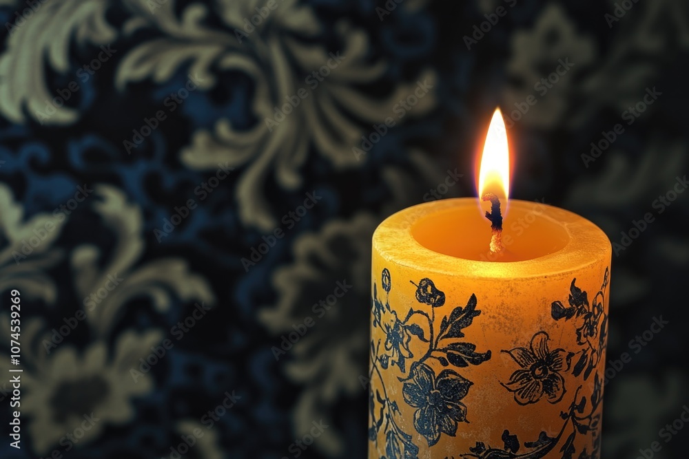 Aufkleber a single lit candle placed on a table with no surrounding objects