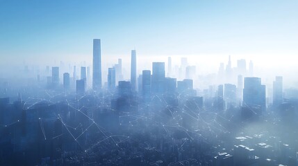 City skyline with digital connections represent, Network connection technology on the city