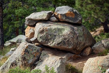 A rocky outcropping sits atop a dense forest, offering a unique perspective