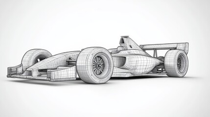 Racing car wireframe model vector rendering in 3D