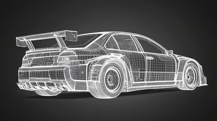 Obraz premium Rally and drift car wireframe vector isolated on a background with 3D rendering