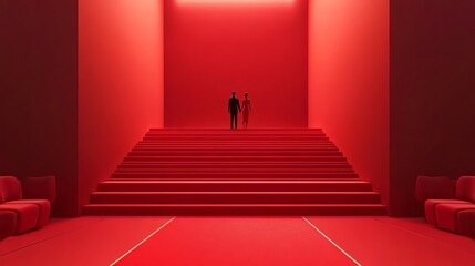 Red cinema seats with a red carpet backdrop representing a movie night or ticket purchase concept 3D rendering