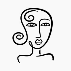 Abstract one line drawing woman face portrait logo