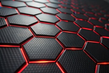 Modern Dark hexagonal carbon fiber with red luminous lines