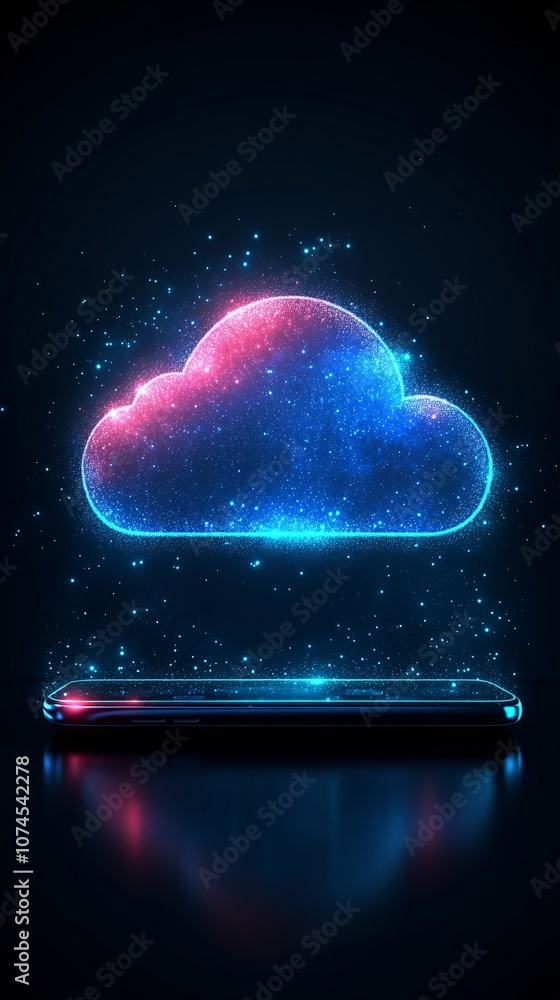 Aufkleber A close-up of a cloud icon on a smartphone screen capturing the concept of cloud storage and online data access with side empty space for text Stockphoto style