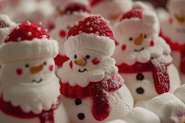 Fototapeta premium A close-up view of multiple snowman figurines, perfect for winter-themed designs and illustrations