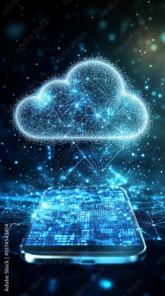 Aufkleber A close-up of a cloud icon on a smartphone screen capturing the concept of cloud storage and online data access with side empty space for text Stockphoto style
