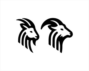 Silhouette Goat Logo Design Icon Symbol Vector Template. Black Goat Head Logo Vector Illustration 