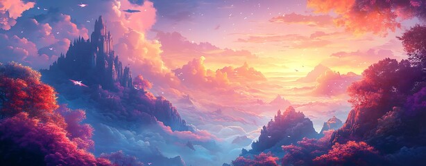 Adventure Through Vivid Fantasy Realms at Sunset