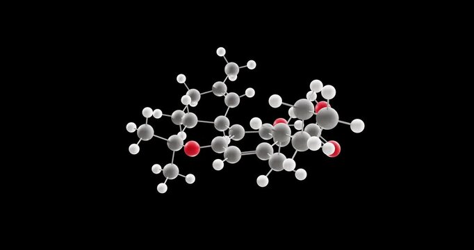 Tetrahydrocannabinolic acid molecule, rotating 3D model of thca, looped video on a black background