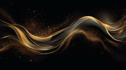 Abstract luxury swirling black and gold background. Gold liquid paint background. Gold waves abstract background texture.