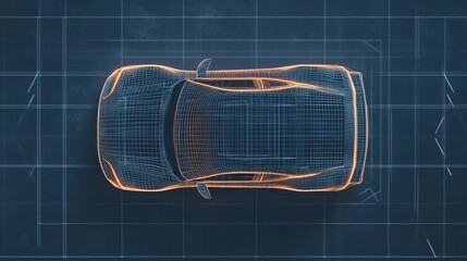 Top view of a car in wireframe