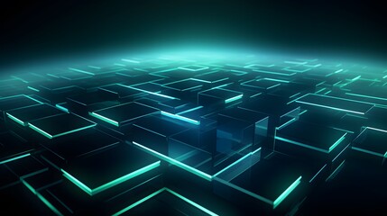 Obraz premium 3d rendering of mind green and blue abstract geometric background. Scene for advertising, technology, showcase, banner, game, sport, cosmetic, business, metaverse. Sci-Fi Illustration. Product displa