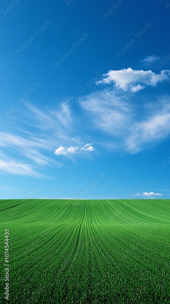 Poster A high-tech agriculture scene with drones monitoring crops in a green field illustrating precision farming technology with side empty space for text Stockphoto style