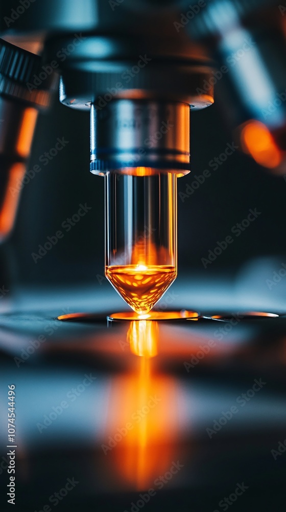 Aufkleber A close-up of a scientist working with a microscope in a tech-forward laboratory capturing innovation in biotechnology with side empty space for text Stockphoto style