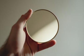 A person holds a mirror in their hand, useful for self-portraits, selfies, or makeup tutorials