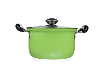 green pot with a glass lid isolated on white background