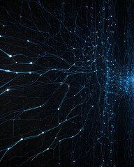 "Futuristic Digital Background with Neural Network, AI, and Data Flow"