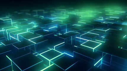 Obraz premium 3d rendering of mind green and blue abstract geometric background. Scene for advertising, technology, showcase, banner, game, sport, cosmetic, business, metaverse. Sci-Fi Illustration. Product displa