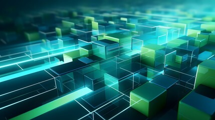 
3d rendering of mind green and blue abstract geometric background. Scene for advertising, technology, showcase, banner, game, sport, cosmetic, business, metaverse. Sci-Fi Illustration. Product displa