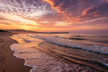 Obraz premium Sunrise Over Beach And Wave Movement