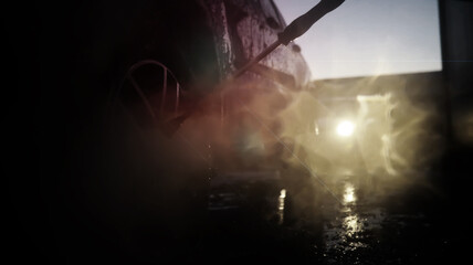 Outdoor high pressure washing for cars. Self-service express car wash.