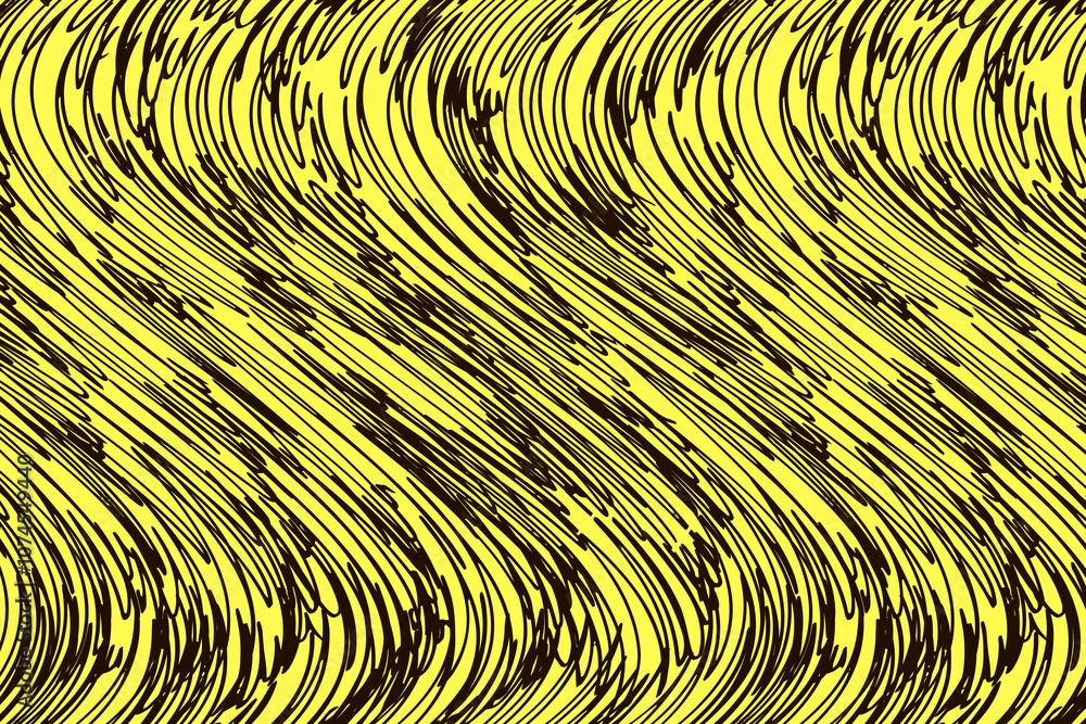 Poster waves of yellow and brown intertwine, creating a dynamic pattern on a vibrant backdrop