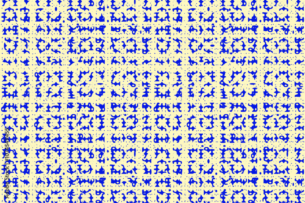 Poster intricate blue and white abstract pattern resembling textile design on a textured surface
