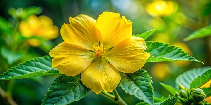 Stunning Yellow Llima Sida Fallax: Captivating Golden Mallow in Natural Habitat Showcasing Its Vibrant Blooms and Green Foliage for Botanical Enthusiasts and Nature Lovers