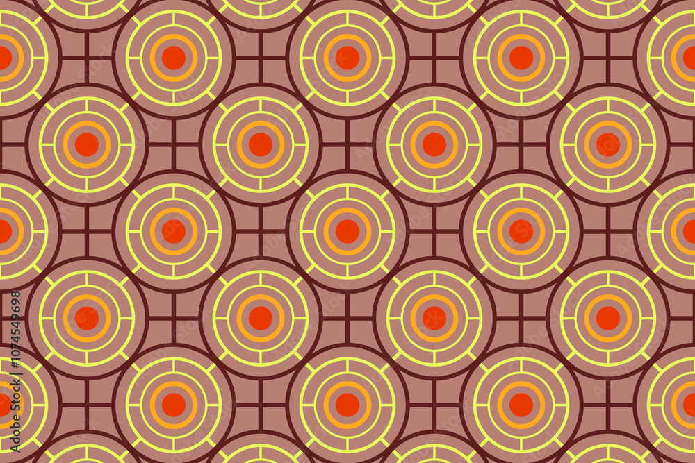 Poster a vibrant and intricate geometric pattern featuring circles and lines in warm tones