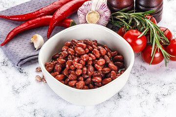 Red canned beans in the bowl