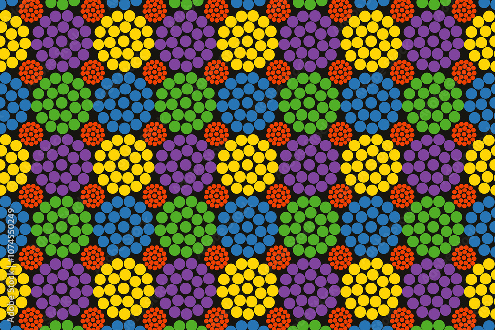 Poster colorful geometric patterns create a vibrant tapestry of circles and flowers on canvas