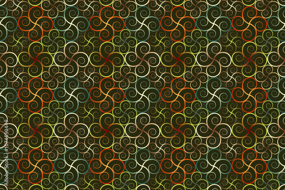 Poster swirling patterns in earthy tones create a vibrant textile design for warm spaces