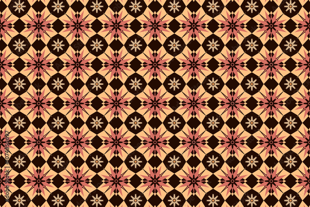 Poster intricate geometric pattern in warm tones with contrasting dark background