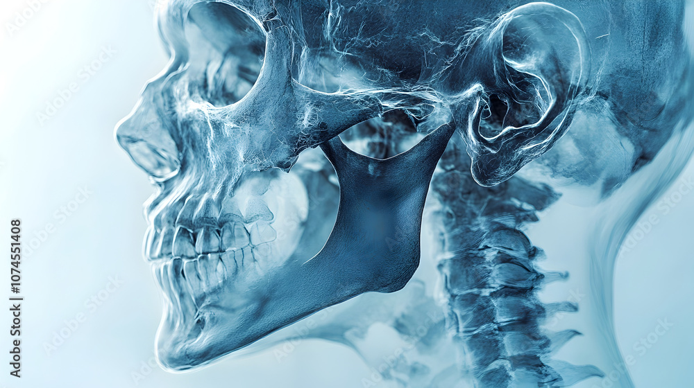 Poster detailed x-ray scan of the human skeletal anatomy showing detailed bones,joints,and structures for m