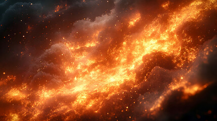 Naklejka premium Dramatic and captivating image of a fiery cosmic explosion with intense flames,billowing smoke,and sparks in a dark,cosmic setting. The scene is and mesmerizing.