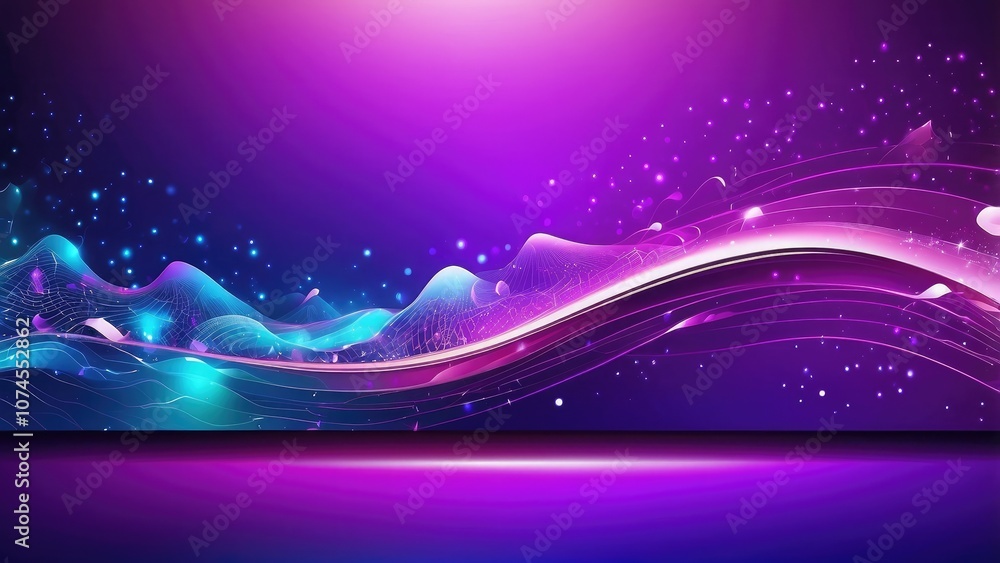 Poster a vibrant purple and blue gradient, a flash of brilliant sparks, and a smooth line vector overlay fo