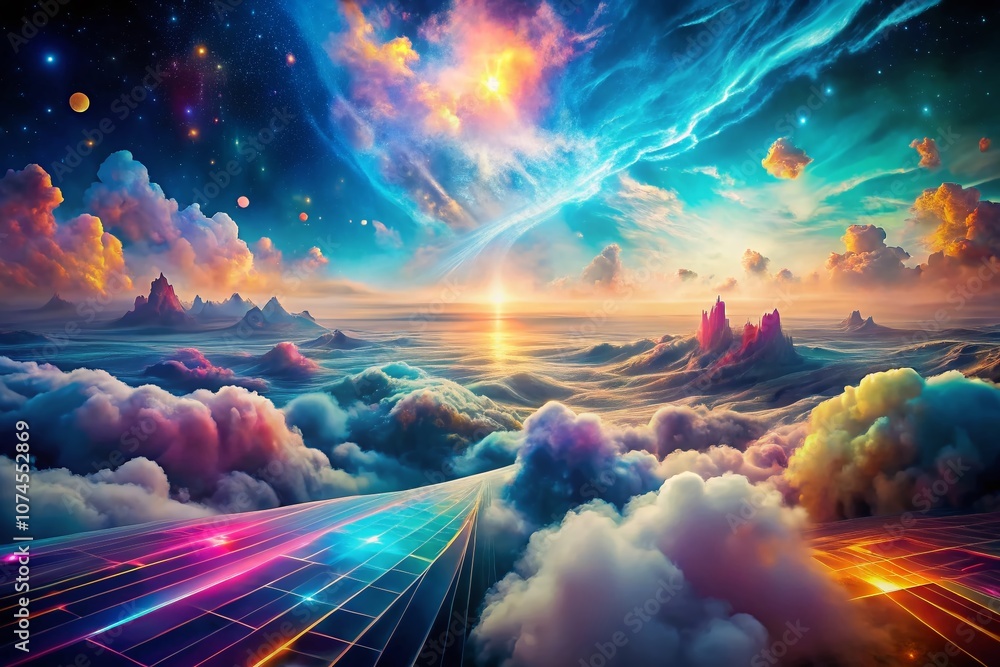Poster surreal exploration of verification in a dreamlike realm blending reality and imagination, featuring