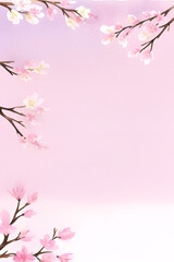 Obraz premium water color painting of Horizontal banner with sakura flowers of pink color on sunny backdrop. Beautiful nature spring background with a branch of blooming sakura. Sakura blossoming season in Japan